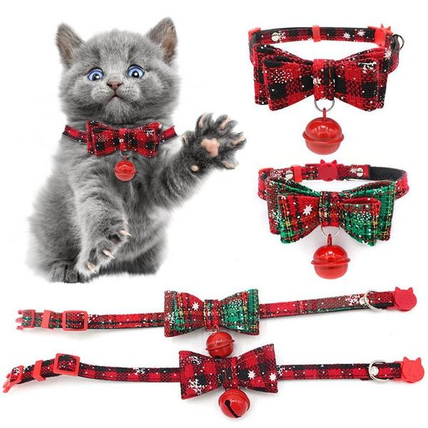 

dog apparel christmas pet cat collar bell bow tie adjustable neck strap grooming accessories product supplies