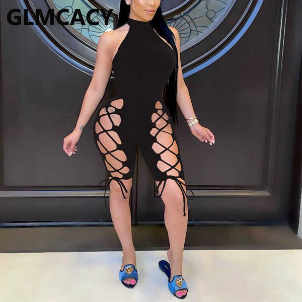 

women halter sleeveless bodycon bandage romper 210702, Black;white