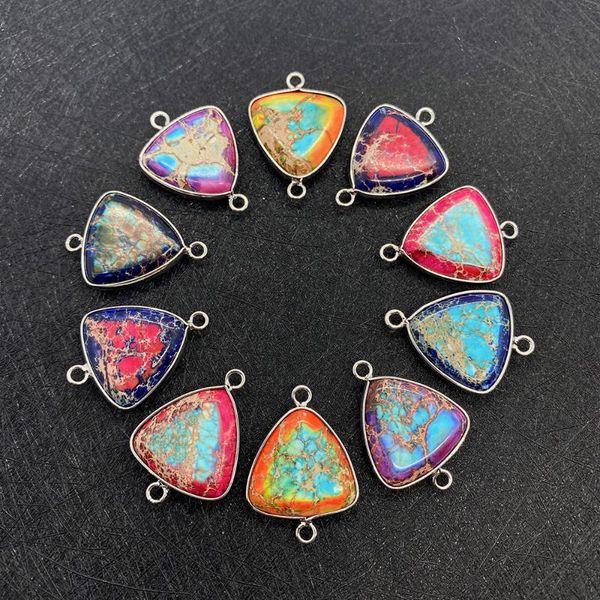 

charms natural semi-precious stone pendant necklace triangle turquoise for diy jewelry making wholesale 22x29mm, Bronze;silver