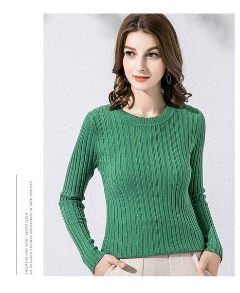 

women's knitted bottoming shirt spring and autumn long-sleeved slim round neck pullover sweater1, White;black