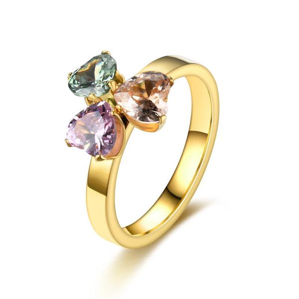 

wedding rings voerynt 2021 luxury fashion stainless steel love heart zircon engagement band eternity gold ring for women gift sy01, Slivery;golden