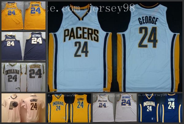 

indiana pacers men #24 paul george white retro basketball jersey, Black