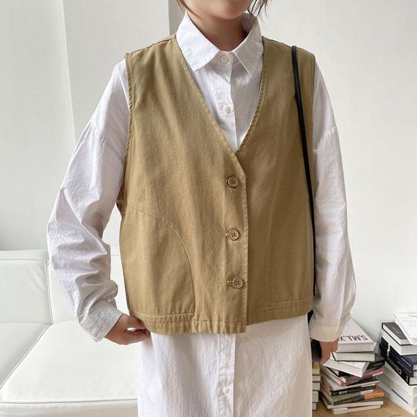 

women's vests johnature women loose vest cotton v-neck sleeveless simple casual solid color coats 2021 spring autumn korean style, Black;white