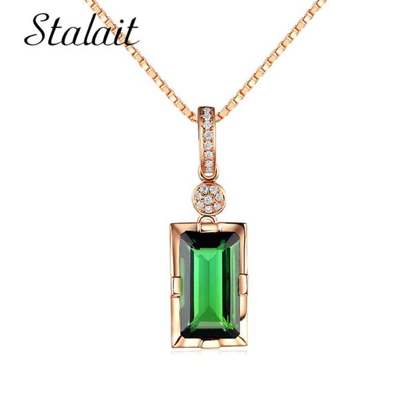 

pendant necklaces big princess cut rectangle green cz crystal suspension & pendants necklace women gold color jewelry collares bijou, Silver
