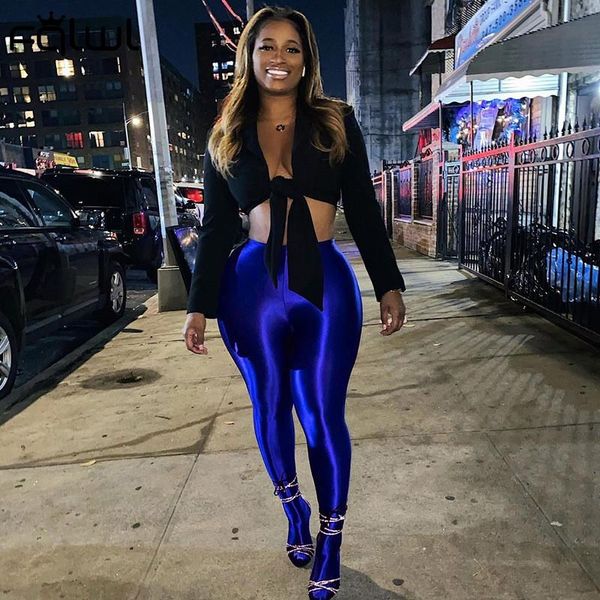 

women's pants & capris summer solid women black blue high waist clubwear fitness booty female skinny sporty trousers 2022, Black;white