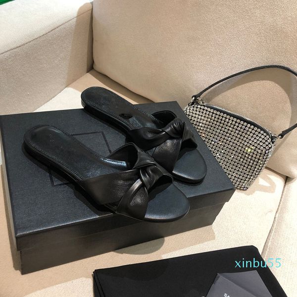 

slipper calf leather flat six colors available comfortable beautiful generous slipper, Black