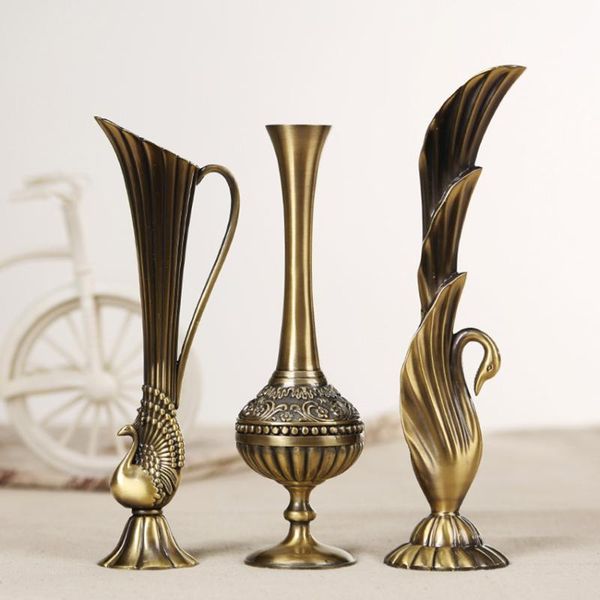 

vases europe retro peacock vase metal alloy gold/bronze small crafts table antique modern home decoration flower bottle/jug
