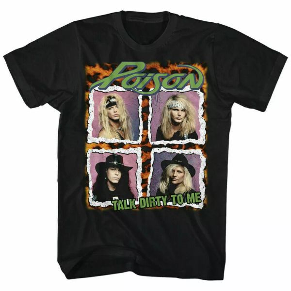 

Poison Squares Talk Dirty To Me T Shirt Mens Licensed Rock Band Tee Retro Black, White;black