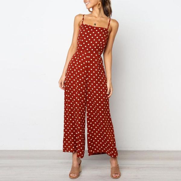 

women's jumpsuits & rompers women polka dot holiday wide leg pants long jumpsuit summer 2021 backless strappy one piece playsuit combin, Black;white