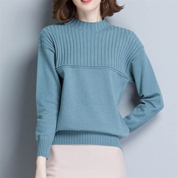 

half turtleneck solid knitted pullovers women casual elastic korean style knitwear female plus szie 4xl spring sweaters 210522, White;black