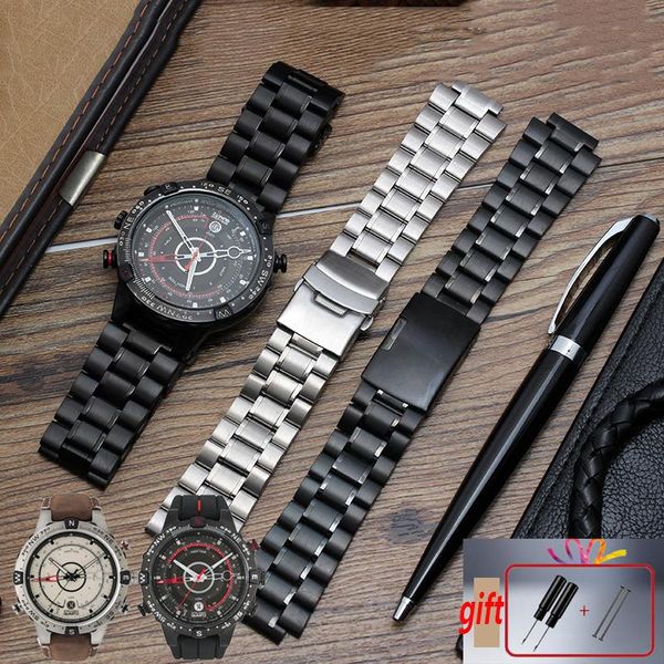 

watch bands stainless steel watchband for men's t2n720 t2n721 tw2r55500 strap 24*16mm lug end silver black bracelet band, Black;brown