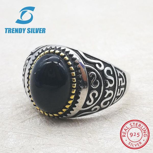 

cluster rings silver 925 fine jewelry man men accessories turquoise gemstone natural onyx agate wholesale trendy, Golden;silver