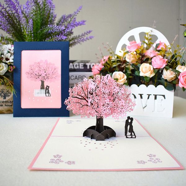 

greeting cards creative 3d up cherry tree wedding invitations valentine's day