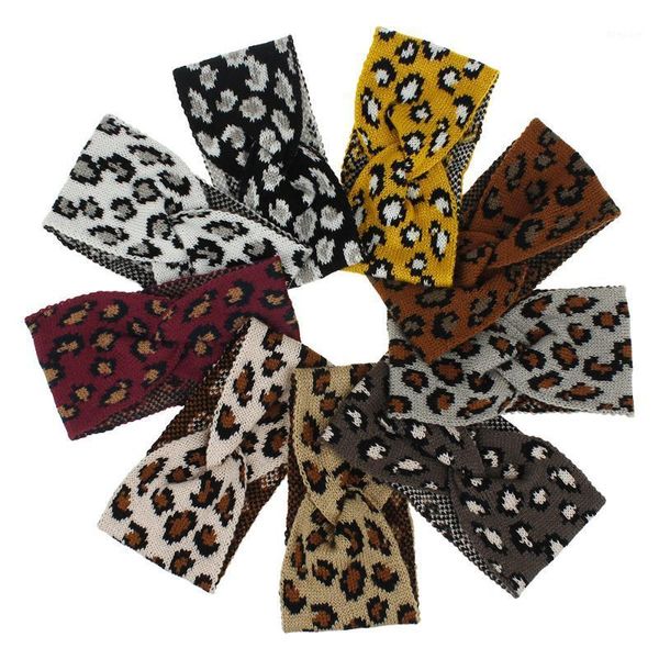 

autumn winter knitting fabric leopard knot cross elastic headbands hairband for women girls turban hairbands hair accessories1