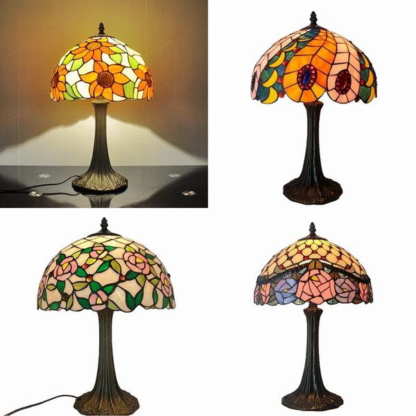 

inch tiffany style american stained glass bedroom bedside desk living room corner table lamp alloy base bar dining lamps