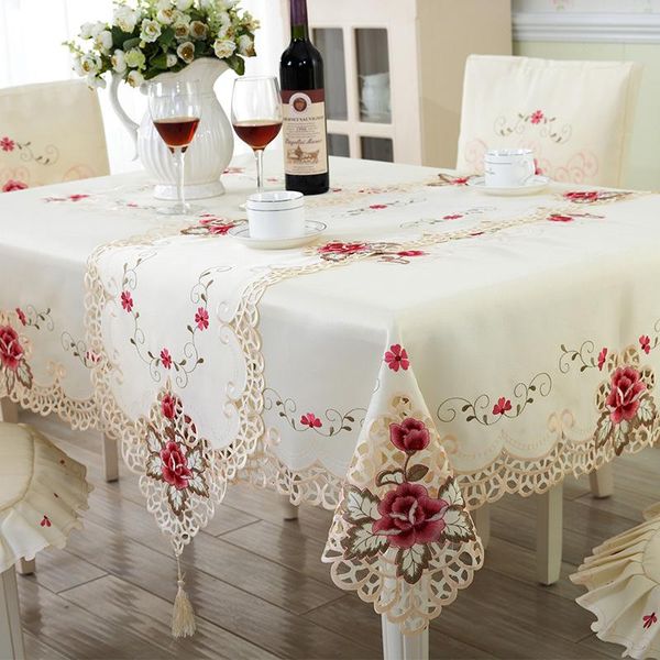 

table cloth europe polyester satin jacquard embroidery floral tablecloth solid color embroidered linen towel cover overlay