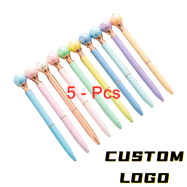 

ballpoint pens 5pcs candy pearl pen rotating metal customized logo text lettering girls gift creative student stationery, Blue;orange