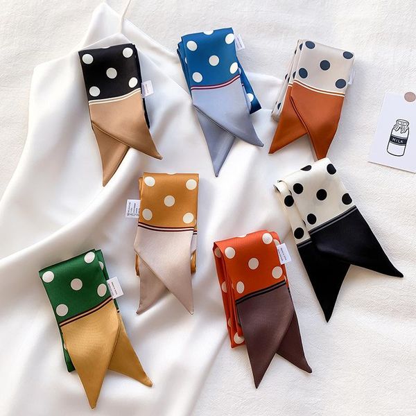

scarves 2021 dot print skinny scarf women bag silk female head wrist towel for ladies band, Blue;gray