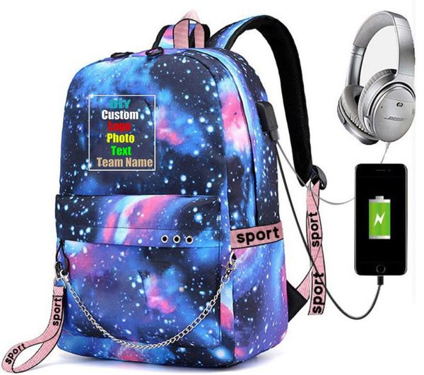 

backpack 2021 custom printed customized text po usb charging bag for both male and female students