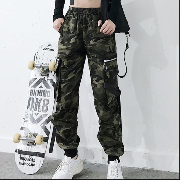 

spring military cargo camouflage women pant streetwear casual trousers men hip pop high waist sweatpants harajuku loose joggers, Black;white