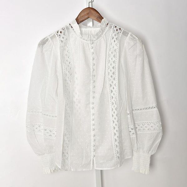 

women's blouses & shirts lace blouse embroideried hollow out laides long sleeve o-neck shirt and 2021 spring summer sweet clothing, White