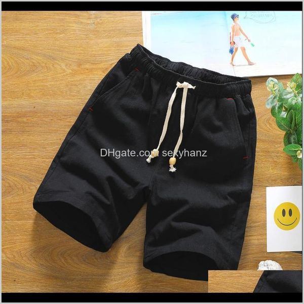 

mens clothing apparel drop delivery 2021 summer lovers linen knee length cotton board white men solid casual shorts dstring thin breathable, White;black