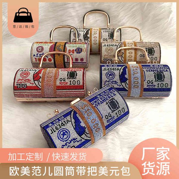 

2021 diamond cylinder us dollar hand evening dress shoulder fashion dinner bag