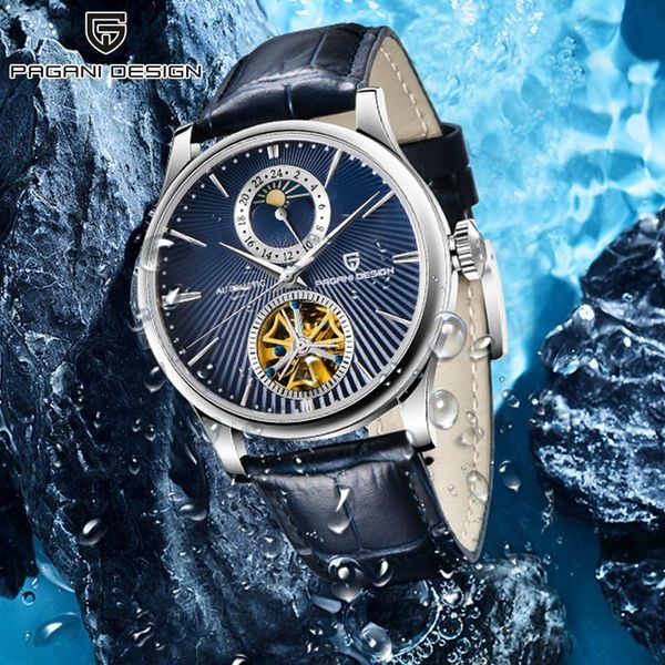 

wristwatches 2021 pagani design automatic mechanical watch men stainless steel fashion skeleton waterproof male clock relojes para hombre, Slivery;brown