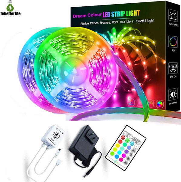 RGB Dream Color 1903 LED tira luz 5m 10m 30led / m ip65 24keys controle remoto música controlador de sincronização