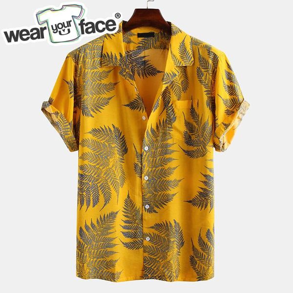 

men's casual shirts leaves palm tree 3d all over printed hawaiian button up short sleeve beach summer streetwear men clothing, White;black