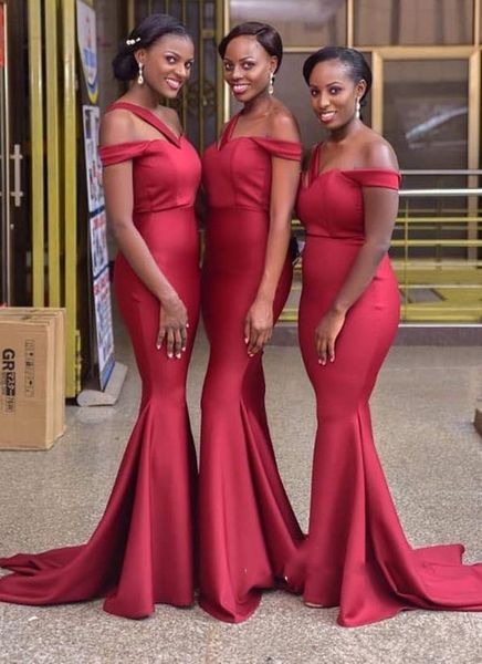 

modern off shoulder bridesmaid dresses mermaid long maid of honor party gowns zipper back bride dress for weddings, White;pink