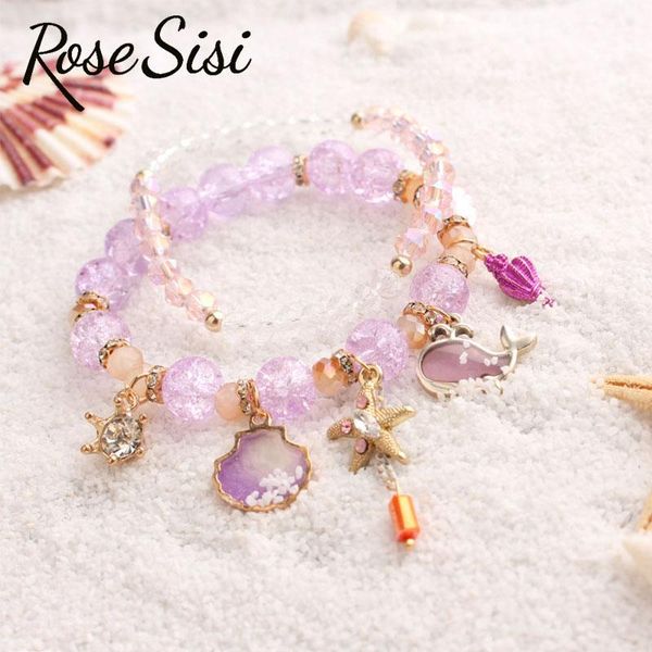 

charm bracelets rose sisi korean style fresh bracelet for woman beach crystal glass beads dolphin shell women's wrist friendship, Golden;silver