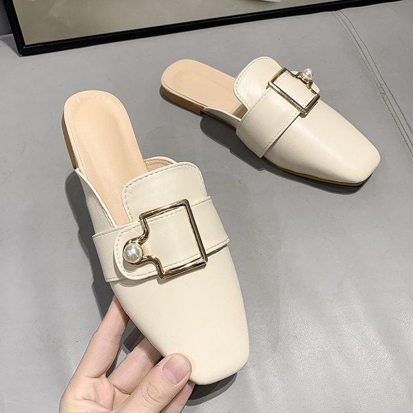 

women summer slippers candy color low-heel slip-on ladies sandals slides pu shoes fashion mules for, Black