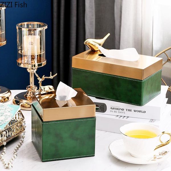 

creative leather tissue box deskstorage golden metal bird modern home decoration paper towel boxes & napkins