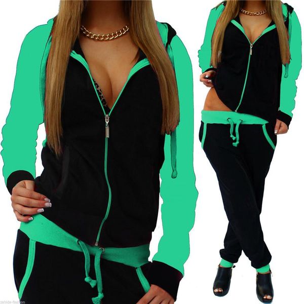 

women's two piece pants tracksuit women 2 set color block hooded zipper and suits casual spring autumn female outfits jogging femme, White