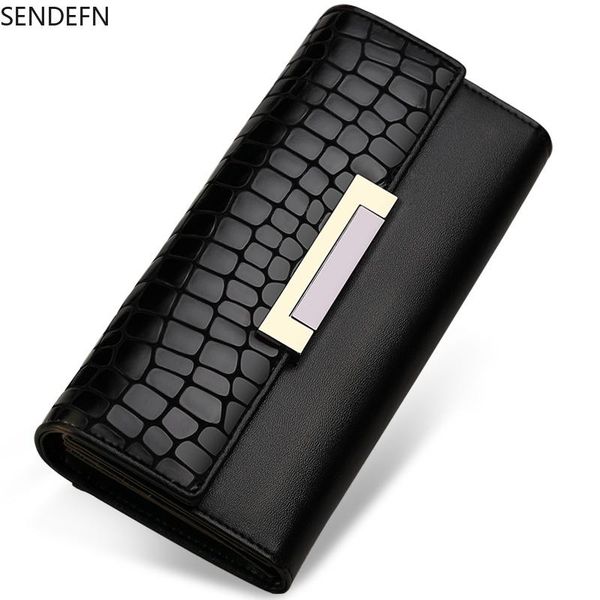 

wallets sendefn fashion women genuine leather wallet fold purse lady purses day clutch card holders designer, Red;black