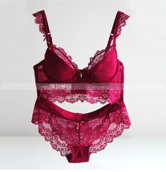 

bra set french fashion lace embroidery, Red;black