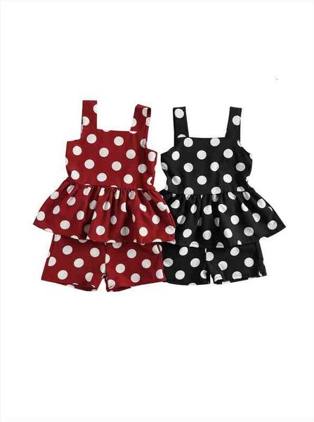 

kids girls clothes sets polka dot print sleeveless vest shorts suits, White