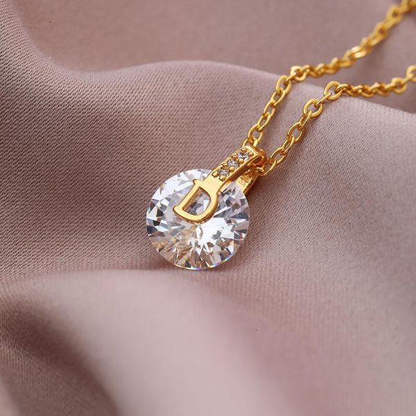 

chains luxury personality zircon titanium steel pendant necklace rose gold simple d letter clavicle short necklaces women jewelry, Silver
