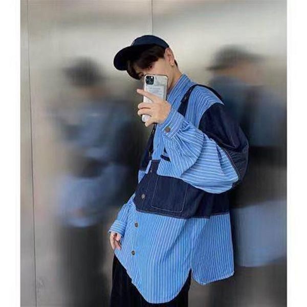 

men's casual shirts 2021 denim shirt korean style fashion long sleeves blue color cowboy coats camisa masculina, White;black