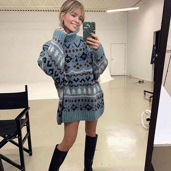 

fall winter women knit sweater loose oversized jacuard high neck warm thicken christmas pullovers 210420, White;black