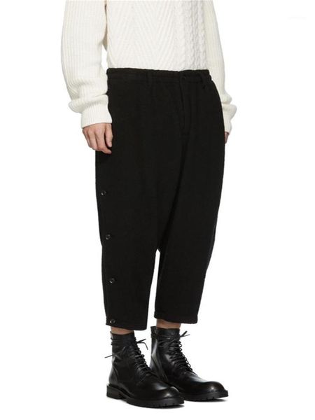 

men's pants autumn and winter trouser line button nine straight tube casual trousers solid color military wide leg, Black