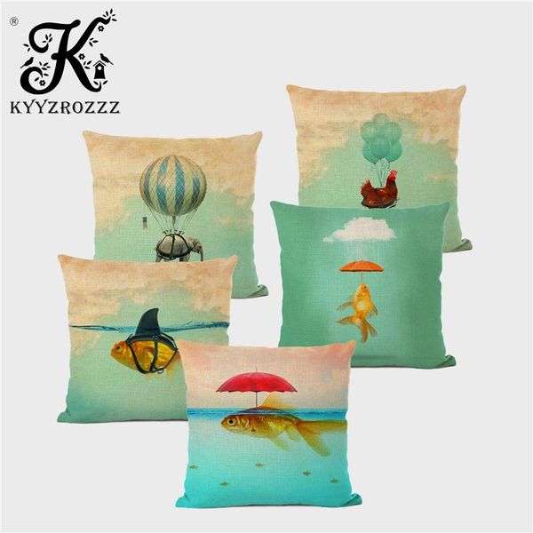 

nordic style marine life cushion cover drifting goldfish air balloon elephant umbrella fish linen pillowcase cushion/decorative