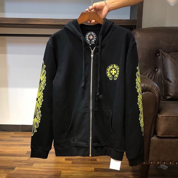 

brand crosin brand men's chrome/hearts new street and women's fashion love coat ch personalized sanskrit print hooded pullo, Black