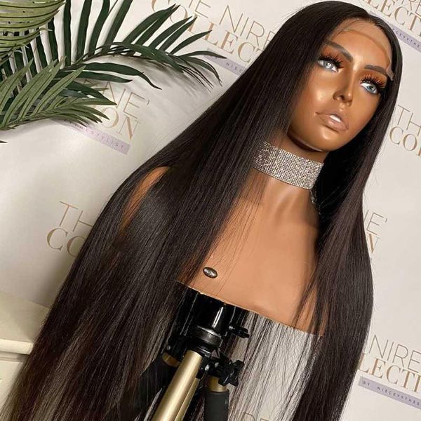

natural black straight lace front wig t-part glueless with baby hair brazilian human wigs for women bleached knots1, Black;brown