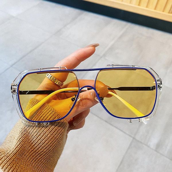 

sunglasses oversized women fashion sun glasses for brand designer vintage men square metal eyewear, White;black