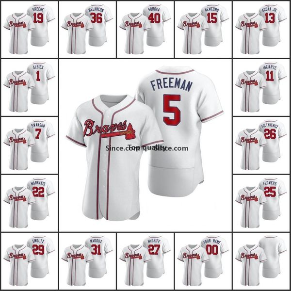 

atlanta #13 ronald acuna jr. 5 freddie an 7 dansby swanson men women youth toddler custom white 2021 authentic braves jersey, Black