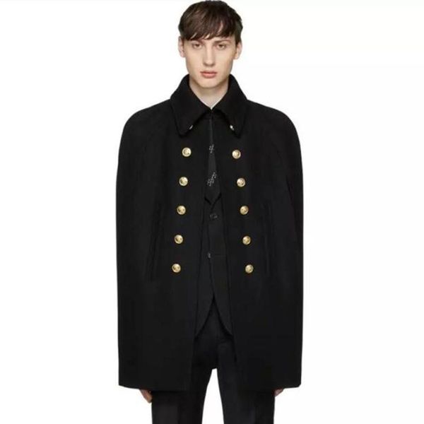 

men's wool & blends autumn and winter loose long coat cloak woolen large size tide bat sleeve black