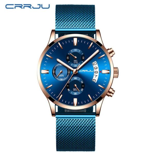 

wristwatches mens watch crrju stainless steel fashion wristwatch for men waterproof date quartz watches relogio masculino, Slivery;brown