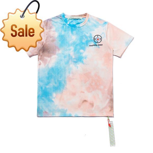 

off wh@te tie dye print trendy round neck half sleeve street trend short batch, White;black